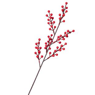 新年装饰花北美仿真冬青红果插花福桶客厅摆设红色发财果花盆套装