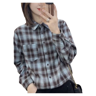 磨毛格子加厚长袖衬衫女2024秋冬季新款百搭宽松款小个子叠穿上衣