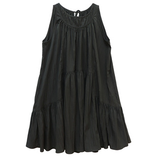 鹿与飞鸟“穹灰叠叙”密织微皱料无袖长短款抽褶连衣裙6757/6758