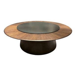 新中式酒店大圆桌电动实木餐桌椅带转盘岩板15人20人饭店会所包厢