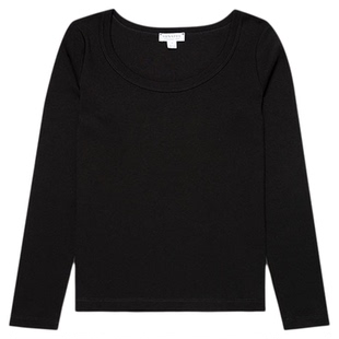 SUNSPEL女士早春Supima匹马棉罗纹大圆领长袖T恤