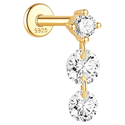 垂坠双钻平底耳钉免摘养耳洞