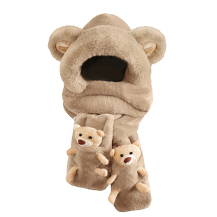 儿童帽子围巾一体女秋冬季宝宝亲子加绒厚防风寒护耳套头围脖帽子