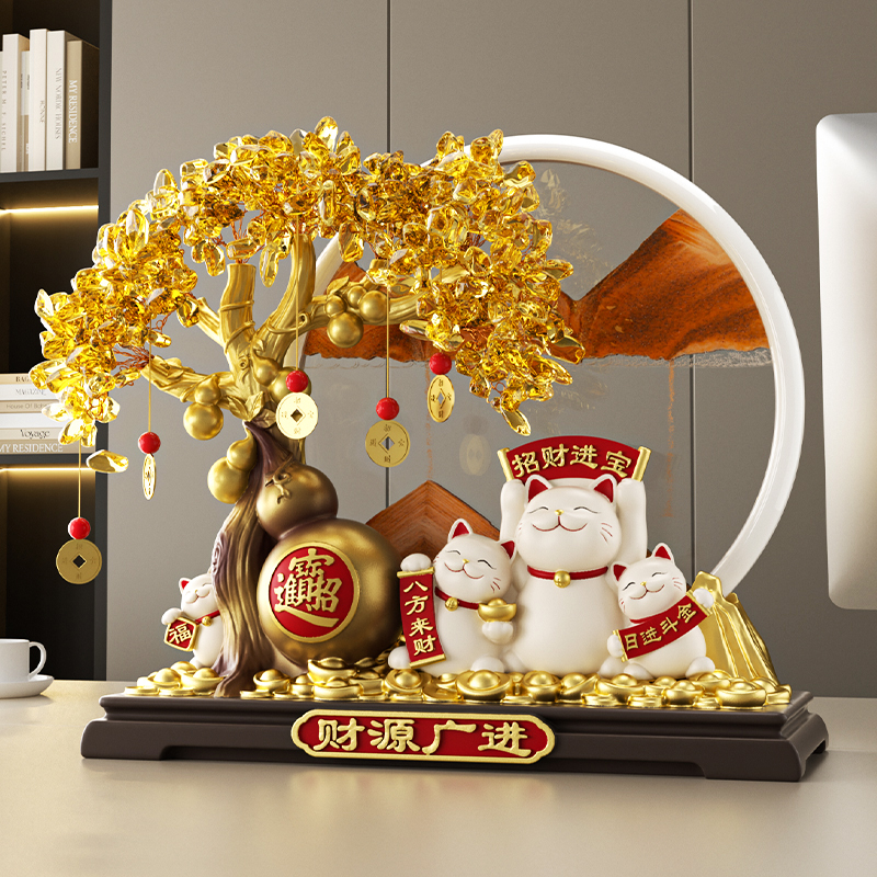 发财树流沙画招财猫摆件客厅玄关办公室装饰开业礼物乔迁新居礼物