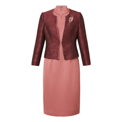 妈妈连衣裙婚礼服红色减龄显瘦