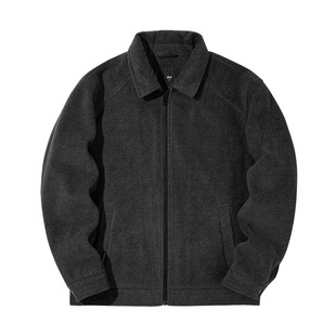 HLA/海澜之家仿毛呢夹克男士2026春季新款黑色保暖翻领加厚外套男