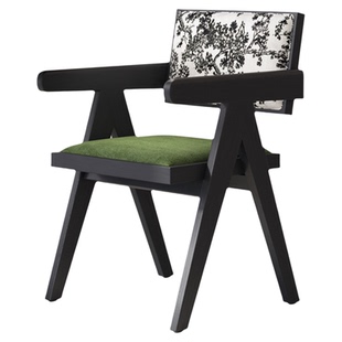 家用餐椅中古风餐厅椅子客厅休闲靠背凳子轻奢高级昌迪加尔餐桌椅