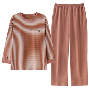 芬腾可安睡衣女款2026新款冬高级感薄绒加厚冬季条纹家居服秋冬天