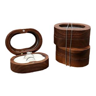 黑胡桃戒指项链耳环收纳盒复古椭圆木求订婚戒指收纳木质首饰品盒