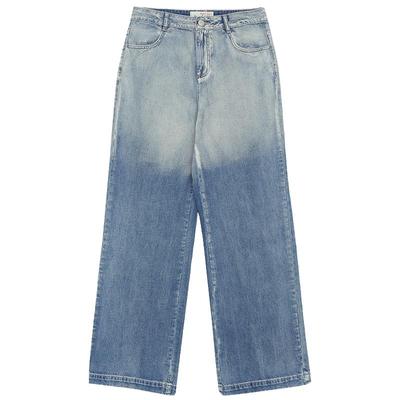 谜底复古宽松阔腿裤长裤女夏新款时尚渐变色牛仔裤246MK7021