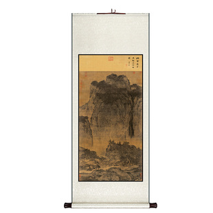 范宽溪山行旅图中式卷轴挂画竖版玄关走廊过道装饰画餐厅书房国画