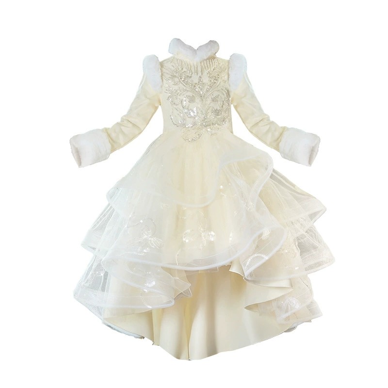 女童礼服秋冬加绒高端花童蓬蓬裙