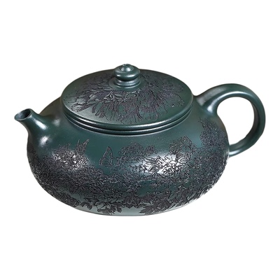 刻绘牡丹壶大壶原矿绿泥寒江壶