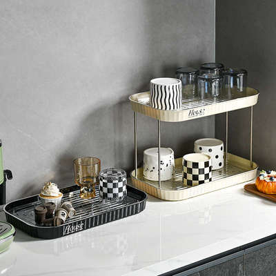 杯子收纳置物架桌面放水杯咖啡器具托盘家用茶杯架双层沥水杯架子