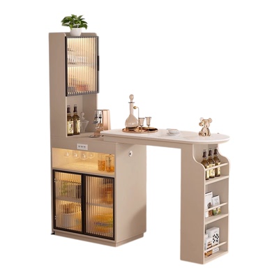 奶油风岩板吧台桌可伸缩餐边柜