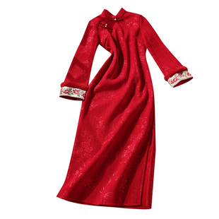 忆南栀红色新中式旗袍女订婚敬酒服冬季加绒加厚苏州2025新款过冬