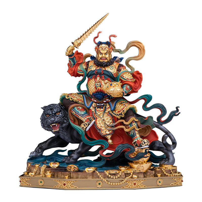 台湾铜彩武财神赵公明神像摆件