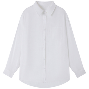 Halo Luu白色海岛丝防晒衬衫女夏季薄款宽松外套开衫外搭垂感衬衣