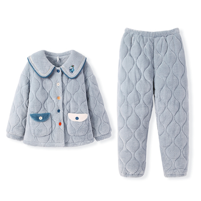 安之伴睡衣女冬季加厚三层夹棉