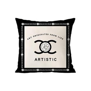 ins现代轻奢现代黑白简约绒面抱枕沙发客厅民宿腰枕套靠枕靠垫