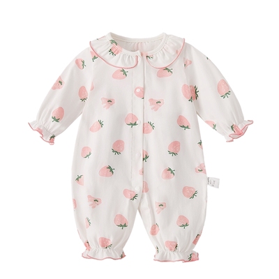 [7A抗菌]秋季婴儿连体衣女婴法式花边哈衣婴幼儿外出两岁宝宝衣服