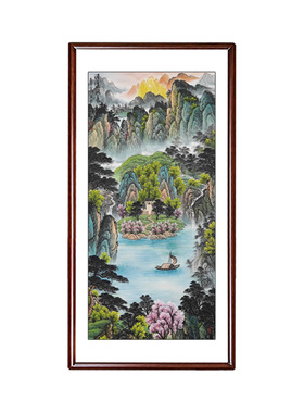 进门玄关装饰挂画纯手绘竖版入户走廊过道山水画西墙中式国画字画