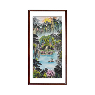 进门玄关装饰挂画纯手绘竖版入户走廊过道山水画西墙中式国画字画