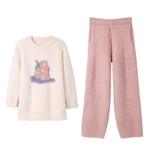 安之伴半边绒睡衣女秋冬季加厚保暖休闲甜美加绒珊瑚绒家居服套装