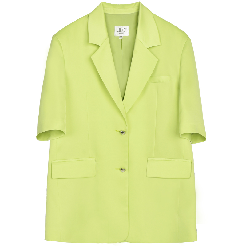 短袖西装套装女夏季薄款设计感时尚宽松气质高级感绿色小西服外套