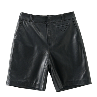 时尚绵羊皮真皮短裤女高腰显瘦五分裤宽松阔腿裤皮中裤2025新款