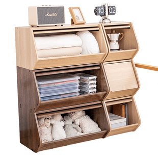 爱丽思木质收纳柜桌面玩具零食柜整理窄柜卧室书柜储物柜可叠加