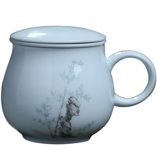 玉蝶陶瓷带盖过滤杯景德镇办公室泡茶杯个人水杯家用喝茶杯子简约