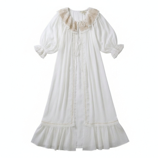 法式复古吊带睡衣两件套女款高级睡袍女带胸垫晨袍宫廷风睡裙套装