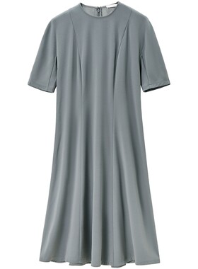 OVVOutlet【日本进口三醋酸】秋冬新款女简约舒适圆领短袖连衣裙