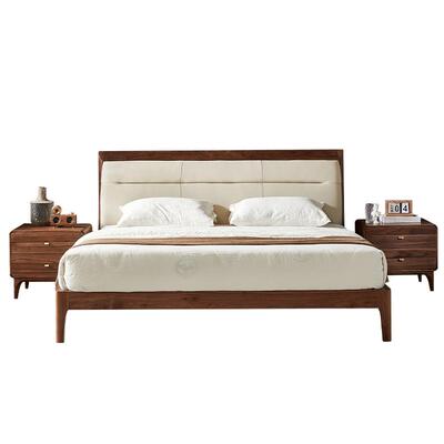 北美黑胡桃实木真皮卧室双人床