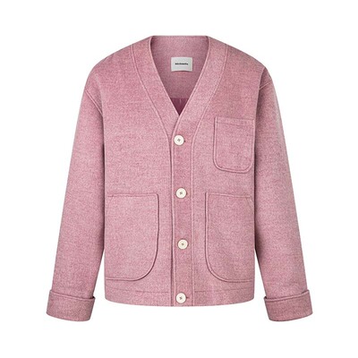 羊毛粉色毛呢圆领休闲外套男女款