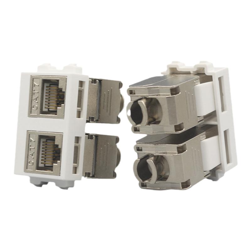 128型双口七类屏蔽万兆网络模块 RJ45网线口面板CAT7电脑插座模块