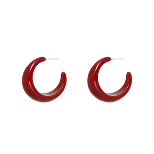 法式c型白色耳钉女款2026新款轻奢高级感夸张耳环方圆脸气质耳饰