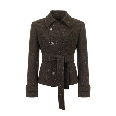 4muggle深咖色小香风毛呢三件套