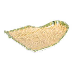 仿竹编盘子密胺大盘火锅餐具特色饭店商用烧烤仿瓷碟菜盘创意家用