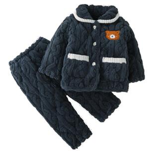 儿童冬季睡衣加厚款男童加绒夹棉珊瑚绒女童宝宝法兰绒家居服套装