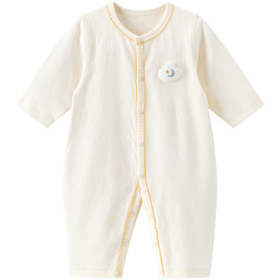 【抑菌木棉】婴幼儿长袖连体衣春秋季宝宝提花哈衣居家爬爬服春装