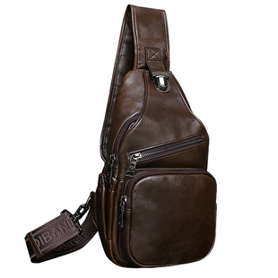 男士胸包真皮纯牛皮休闲宽肩带单肩斜挎包头层牛皮斜肩包斜跨男包