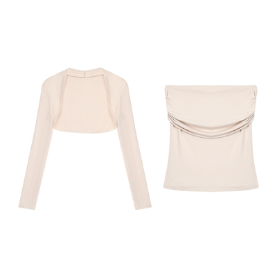 气质褶皱修身抹胸上衣吊带背心女