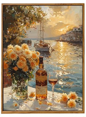 北欧风海边夕阳风景数字油画diy