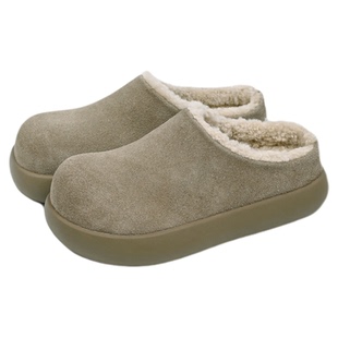 日本Angelcocoa秋冬季勃肯鞋厚底保暖包头半拖毛毛穆勒拖鞋女