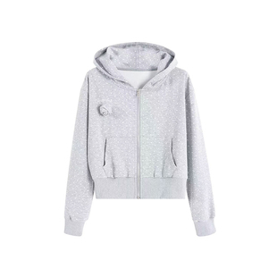 F383 美式复古波点满印连帽短款卫衣辣妹休闲百搭开衫外套女秋款