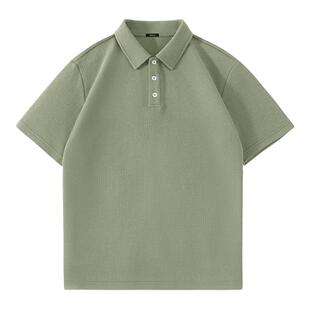 名创优品短袖POLO衫男款夏季华夫格绿色肌理感透气衬衫领正肩t恤Y