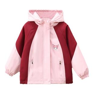 2025新款女童夹棉冲锋衣外套秋冬季洋气儿童加厚风衣中大童装上衣