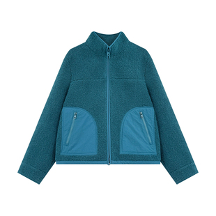 NILICO陈媚【蓝海暖绒】简约气质百搭立领拼接羊羔毛外套